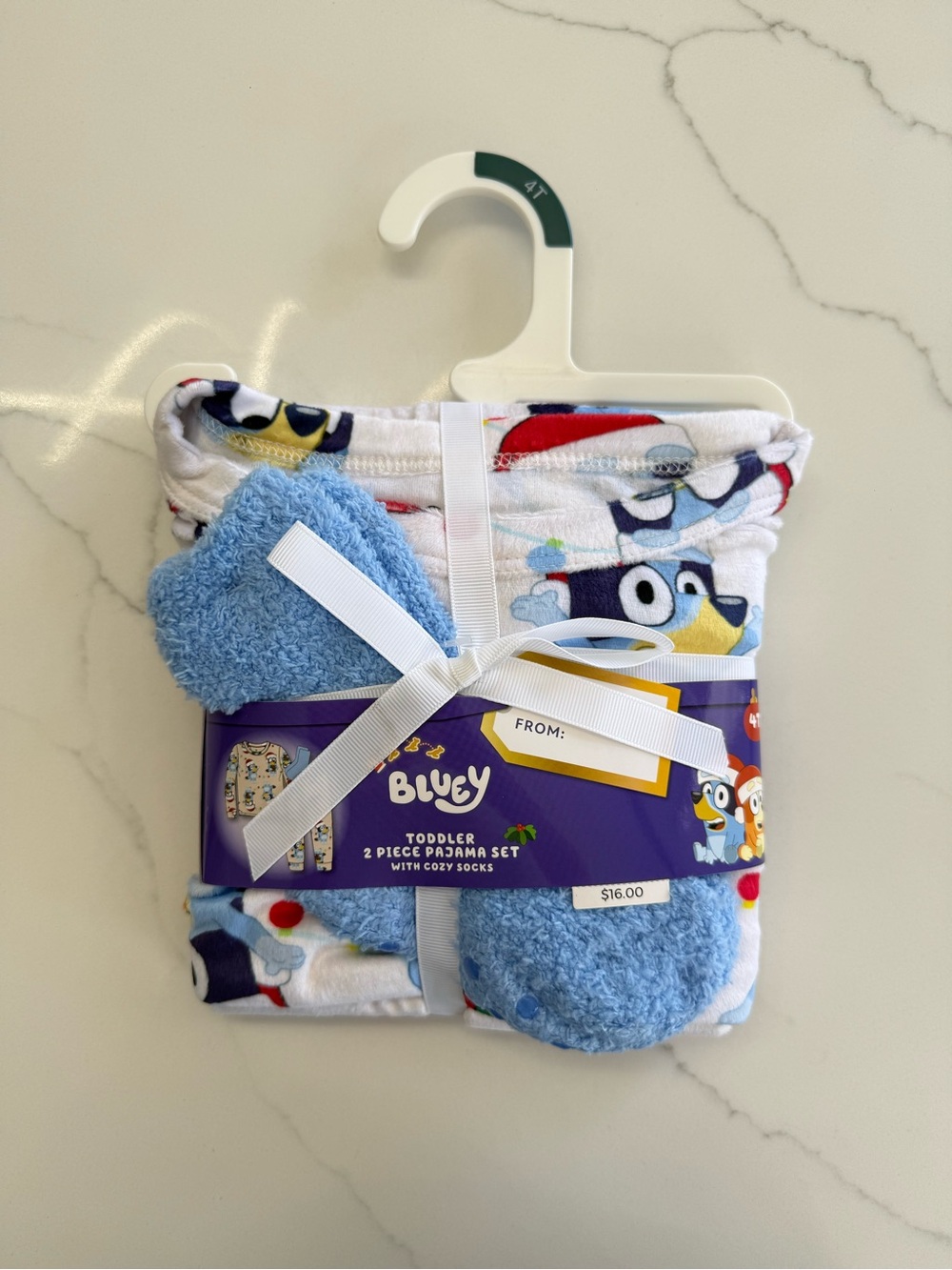 Toddler 2 Piece Pajama Set with Cozy Socks - Blue/White